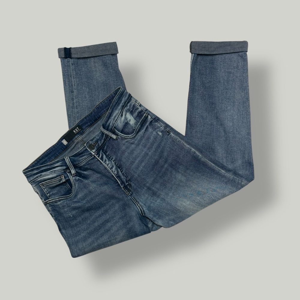 KUT FROM THE CLOTH Jeans Women Size 8 Medium Wash Denim Blue Ripped Straight Cut
